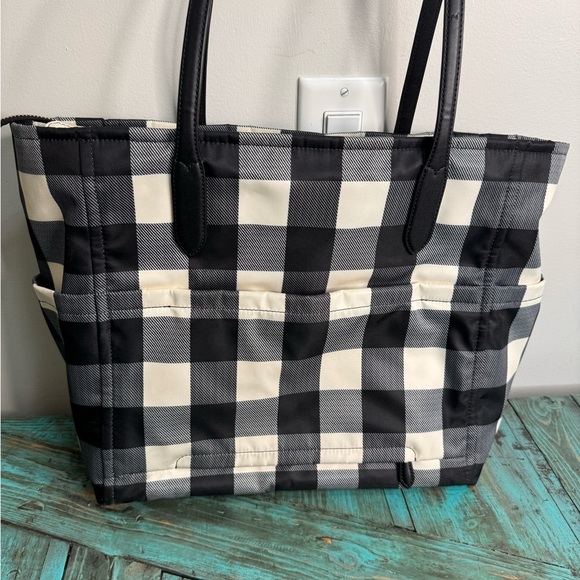 Kate Spade New York Chelsea Plaid Gingham Large Tote (Black White) - Picture 4 of 16
